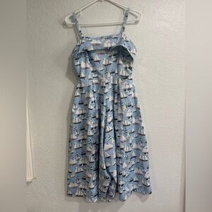 Unique Vintage Sailboat Wide Leg Cropped Jumpsuit